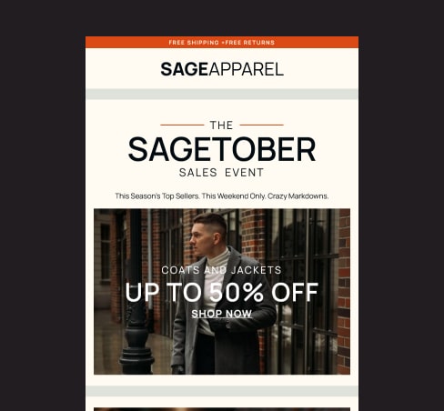 Preview of Sage Apparel promotional email